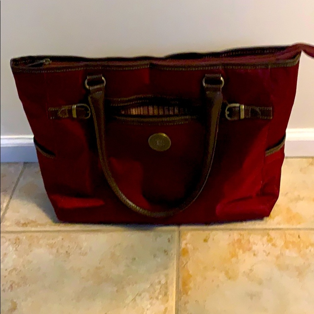 CHAPS Canvas Leather Trim Laptop Travel Tote